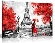 Paris Oil Painting Reproduction Eiffel Tower Red Umbrella Canvas Wall Art Picture Print (30x20)