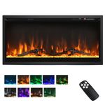 ORALNER 36“ Electric Fireplace, Wall Mounted Recessed Freestanding Fireplace Heater with Thermostat, 9 Flame Colors & 5 Adjustable Brightness, Remote & 8H Timer, Logs & Crystal, 750W/1500W (36 Inches)