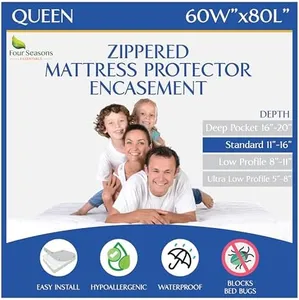 Four Seasons Essentials Queen Mattress Protector - Zippered Bedbug Waterproof Mattress Cover, Premium Quality Hypoallergenic Bed Encasement