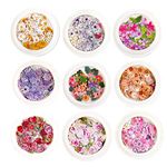 3D Flower Nail Stickers, 450Pcs Holographic Simulation Flower Leaf Nail Glitter Sequin Acrylic Paillettes, Sparkle Nail Glitter for Nail Art Decoration