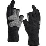Palmyth Wool Fishing Gloves 3-Cut Fingers Warm for Men and Women Cold Weather Fingerless Gloves for Winter Fly Fishing, Ice Fishing, Photography and Hunting (Black, S/M)