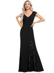 Ever-Pretty Women's Cap Sleeves Empire Waist Sequins A Bustier Elegant Prom Dresses Black 14UK