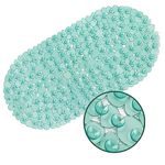 WELTRXE Bathtub Mat Non Slip Shower Mat for Inside Bath, Anti Mould Anti Slip Bath Mats, 69 x 36 cm Oval Pebble PVC Bathroom Bath Tub Mat with Suction Cups & Drain Holes, Machine Washable, Jade Green