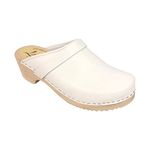 Lotta From Stockholm Swedish Classic Clog Mule for Women | Low Heel Slip-on Wooden Clogs Handmade in Sweden from Alder Wood Base and PU Coated Leather I White Size UK 3.5 EUR 36