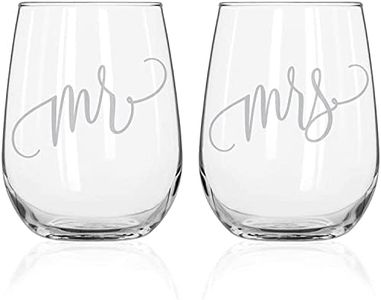 Bliss Collections Mr. and Mrs., Stemless 20oz Wine Glass With Silver Foil Decal, Perfect for Engagement and Bachelorette Parties, Bridal Shower or Wedding Gift, Box Included (Set of 2)