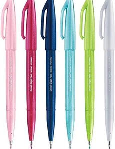 Pentel SES15C Brush Sign Pen feutre pointe fibre flexible nouvelles couleurs assorties, 6 pcs