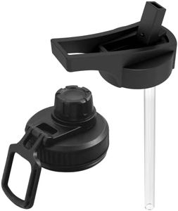 BOZ - Tapa de Repuesto para Botella de Bebida – Juego de 2 – Pajita y Tapa de Rosca – Negro – Tapa para Botella de Bebida como Repuesto