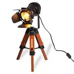 Industrial Cinema Wood Tripod Floor Lamp with Foot Switch - Modern Adjustable Height Nightstand Tall Desk Lamp - Vintage Rustic Reading Table Light Decoration for Living Room Kid Bedroom Office, Black