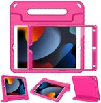 LTROP Kids Case for iPad 9th/ 8th/ 7th Generation (2021/2020/ 2019), iPad 10.2 Case with Built-in Screen Protector, Shockproof Handle Stand Kids Case for iPad 9 8 7 Generation 10.2 Inch - Hot Pink