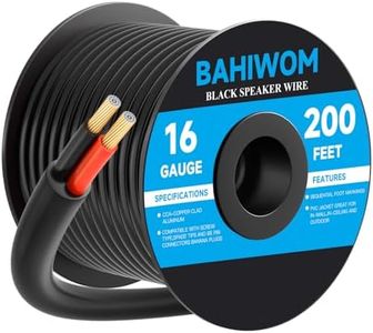 BAHIWOM Outdoor Speaker Wire - 16/2 AWG (200 Feet/60.96 Meters) CCA Speaker Wire CL3 Rated for Direct Burial Landscape Audio Use Weather-Resistant UV and Water-Resistant Black