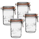 Le Parfait Super Terrine - 1L French Glass Canning Jar w/Straight Body, Airtight Rubber Seal & Glass Lid, 32oz/Quart (Pack of 4) Stainless Wire