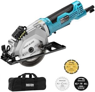 Seesii Mini Circular Saw with Laser Guide,4.8A 4000 RPM Compact Corded Circular Saw with Rip Guide,3 Blades (4-1/2") for Wood,Soft Metal,Tile,Plastic Cutting,Max Cut Depth 1-11/16"(90°),1-1/8" (45°)