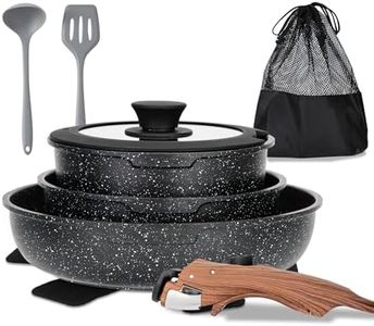 MAISON ARTS Detachable Handle Induction Pots and Pans Set, 10 Piece Non Stick Kitchen Cookware Sets, Stackable Black Granite RV Cooking Set for Camper