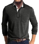 Angbater Mens Long Sleeve Polo Shirts with Pocket Casual Golf Shirts Dark Grey