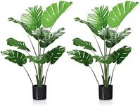 Giantex 120CM Artificial Monstera Deliciosa Tree, Tall Fake Tropical Palm Tree w/10 Pcs Different Turtle Leaves, Cement-Filled Plastic Pot, Perfect Faux Swiss Cheese Plant for Home Office (2 Pack)