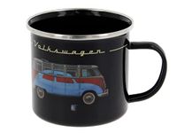 BRISA VW Collection - Volkswagen Large Enamel Coffee-Tea Mug Cup for Camping & Outdoor T1 Bus Campervan (500 ml/16.9 fl oz/Samba & Beetle/Black)