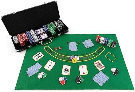 Costway 500 PCS Casino Poker Chip Set, Texas Holdem Poker Chips w/Lockable Aluminum Case, 2 Deck of Cards, 5 Dices, 3 Dealer Button, 1 Table Felt, Professional Complete Poker Chip Set Dice Cards