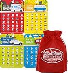 Toysmith Road Trip Bingo Cards Red, Blue, Green & Orange Gift Set Travel Bundle with Bonus Matty's Toy Stop Storage Bag - 4 Pack