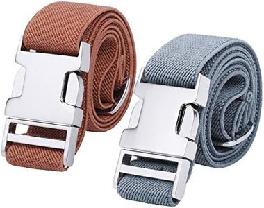 Kajeer Boys Adjustable Stretch Belt for Kids - 2PCS Zinc Alloy Childrens with Easy Clasp Belt for Toddlers Boys Girls (Brown/Dark Grey)