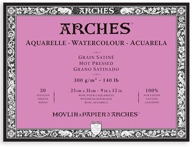 Arches Hot Pressed 300 GSM Watercolour Paper Block, Natural White, 23 x 31 cm (20 Sheets)