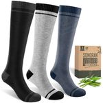 SONORAN Bamboo Viscose Compression Socks for Women & Men (3 Pairs) 15-20 mmHg Knee High Support for Nurses, Travel, Pregnant L/XL（Black&Gray&Blue）