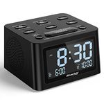 REACHER Dual Alarm Clock & Sleep Sound Machine, USB Charger, 12 Soothing Sounds, 6 Wake Up Sounds, Auto-Off Timer, 0-100% Dimmer - Ideal for Bedroom, Bedside