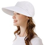 Wide Brim Womens Sun Hat, 2 in 1 Zip-Off Sun Protection Visor Beach Hat for Women, Packable Golf Hat, White