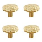 Monsully 4 Pcs Gold Cabinet Knobs, Lotus Leaf Shape Cabinet Handles, Cabinet Knobs with Screws, Brass Cabinet Door Knob for Bedroom, Bathroom, Cupboard Handle, Furniture Handles, Kitchen Door