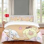 Pink My Bunny Melody Duvet Cover Set My Bunny Melody And Friends Comforter Cover Set With 2 Pillowcase For Kids Girls Soft Microfiber 3pc Bedding Set- Hello Cat Kitty, Pompompurin And Cinnamoroll