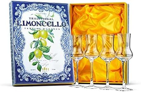 Crystal Limoncello Cordial Glasses | Set of 4 | Tall 3.3 oz Long Stemmed Spirit Glassware for Sipping Aromatic Liquor, After Dinner Drink, Aperitif, Digestive | Elegant Tulip Shaped Stemware
