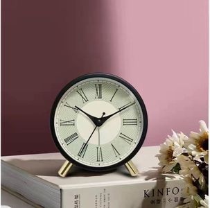 XELYTON Round Alarm Clock, Easy-to-Read Dial Roman Numbers, Round Silent Analog Desk/Table Clock Non-Ticking with Night LED Light- Simple Design Alarm Clock