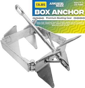 Anchor-Man Boat Anchors Galvanized Foldable Sliding Cube Square Anchor Sand Small Box Anchor Suitable for 18 to 23ft Offshore Sport Boats, Pontoon Boats (13 lbs)
