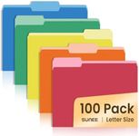 SUNEE File Folders Letter Size Assorted Colors, 100 Pack Manilla Folders 8.5 x 11 1/3-Cut Tabs, Colored File Folders Office Home School for Documents Files Paper