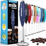 PowerLix Milk Frother Handheld Battery Operated Electric Whisk Foam Maker For Coffee, Latte, Cappuccino, Hot Chocolate, Durable Mini Drink Mixer With Stainless Steel Stand Included (Deep Blue)