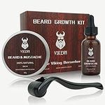 Beard Derma Roller Kit for Men, Patchy Facial Hair Growing Kit, Beard Growth Serum Oil + Beard Balm + Titanium Microneedle Roller, Let it Grow