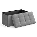 SONGMICS 30 Inches Folding Storage Ottoman Bench, Storage Chest, Foot Rest Stool, Light Gray ULSF47G