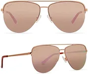 DIFF Tate Designer Aviator Sunglasses for Women UV400 Protection, Rose Gold + Cherry Blossom Mirror