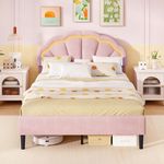 Giantex Full Size LED Bed Frame, Velvet Upholstered Full Platform Bed with Adjustable Cloud Headboard, Princess Bed for Kids, Wooden Slats Support, No Box Spring Needed, Cute Girls Bed, Pink