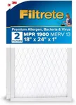 Filtrete 18x24x1 AC Furnace Air Filter, MERV 13, MPR 1900, Premium Allergen, Bacteria & Virus Filter, 3-Month Pleated 1-Inch Electrostatic Air Cleaning Filter, 2-Pack (Actual Size 17.81x23.81x0.78 in)