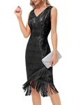 Belle Poque Women 1920s Glitter Dress Bodycon V-Neck Gatsby Christmas Prom Dress Black XXL