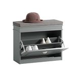 SoBuy Hallway Shoe Bench Shoe Rack Shoe Cabinet with Seat Cushion and Flip-drawer Grey W61 x D24 x H51cm FSR82-K-HG