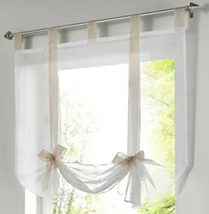 ZebraSmile Lifable Voile Cute Bowknot Tie Up Roman Curtain Tab Top Balloon Curtain Semi Sheer Kitchen Balloon Window Curtain, 24 x 55 Inch, Sand
