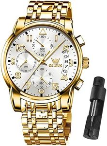 OLEVS Watches for Men Gold Watch Stainless Steel Big Face Wrist Water Resistant Watch for Men Metal Band Bracelet Original Luxury Chrono Classy Large Face Watches with dates Chronograph Analog Waterproof Adjustable relojes para hombres