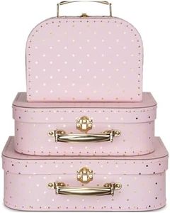 Jewelkeeper Paperboard Suitcases, Set of 3 – Nesting Storage Gift Boxes for Birthday Wedding Nursery Office Decoration Displays Toys Photos – Pink and Gold Dot Design