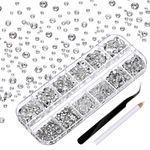 Clear Rhinestones, 6 Sizes Flatback Rhinestones, Crystal Nail Art Rhinestones, Nail Art Gems with Picking Tweezer and Pen, Glitter Round Rhinestones for Crafts Clothes DIY Decoration, 1500 Pieces