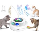 GoldenSun 3-In-1 Interactive Cat Toys for Indoor Cats Adult, Smart Cat Feather Toys, Rechargeable Power Cat Toys Balls & Handmade Butterfly Cat Toy, Cat Teaser with 6 Attachments