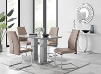 Furniturebox UK Dining Set - Imperia 4 Modern Grey High Gloss Dining Table and 4 Stylish Contemporary Lorenzo Dining Chairs Set (Dining Table + 4 Cappuccino Grey Lorenzo Chairs)