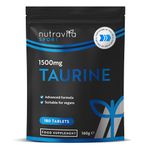 Taurine Supplement 1500mg - 180 High Strength Taurine Tablets - Vegan Amino Acids Taurine Nutritional Supplements - Powder Alternative - Sports Supplement for Men & Women - Made in The UK - Nutravita