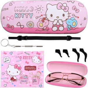 ADBGV Cute Eyeglass Cases Hard Shell Storage Case Protective Box With Glasses Cloth Adjustable Glasses Strap Ear Grips Hook, Set-1