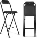 Thyle Folding Bar Stool with Backrest, Leather Padded Counter Height Foldable Stool, Portable Folding Stool Tall Bar Stools for Outdoor Camping Kitchen Shop Cafe, Black (1 Pcs, 25.5 Inch)